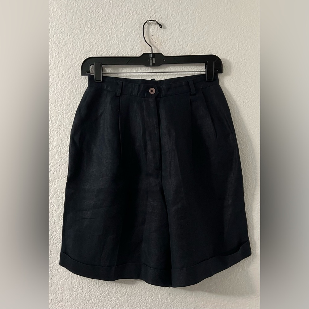 Talbots Dark Blue Linen-Blend Cuffed Tailored Shorts